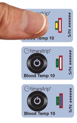 Blood bag temperature indicator